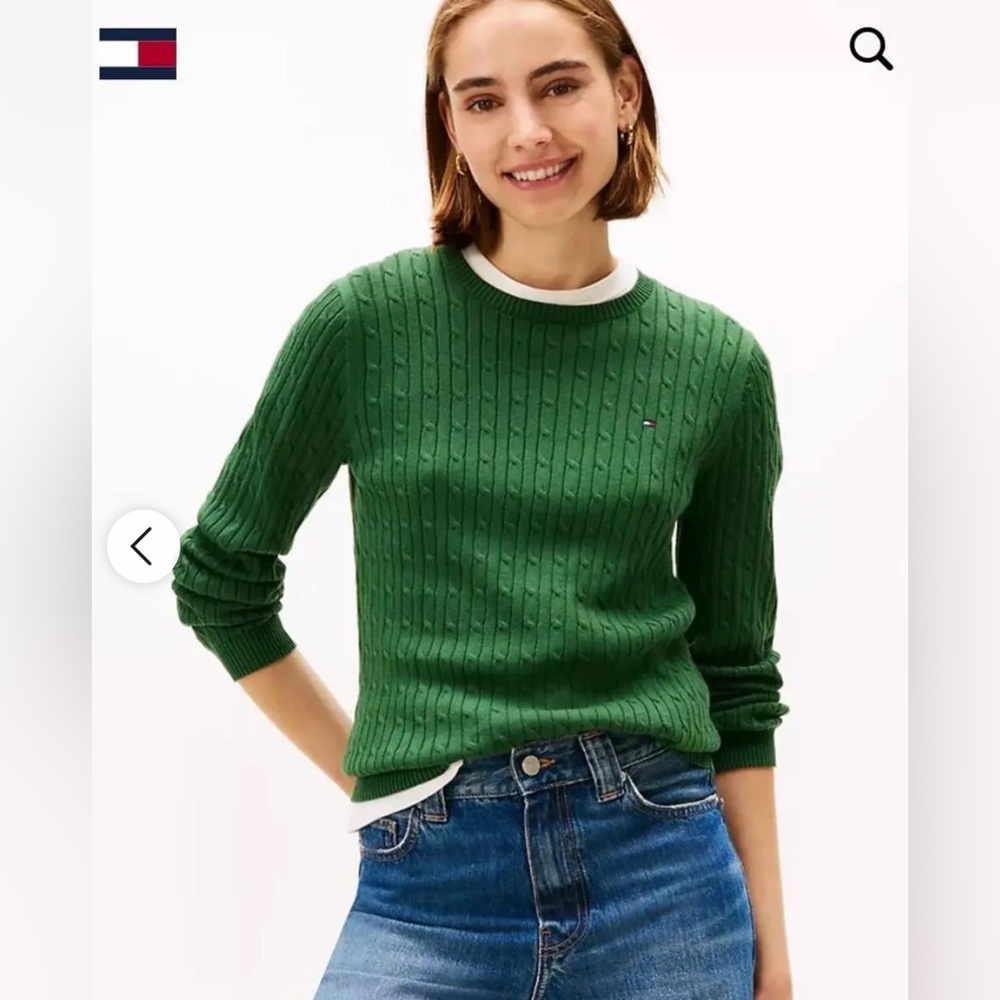 NWOT TOMMY HILFIGER  Cotton Mirrored Cable-Knit Sweater Green Size M MSRP $85